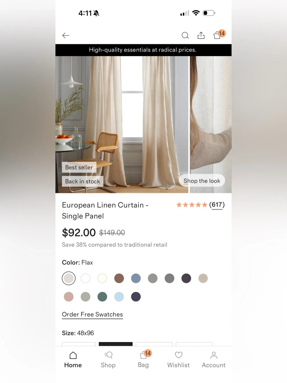 Flax Linen 48x96 Curtain Panel - Retail $92 per panel